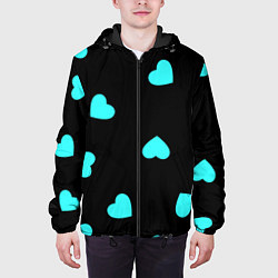 Куртка с капюшоном мужская С голубыми сердечками на черном, цвет: 3D-черный — фото 2