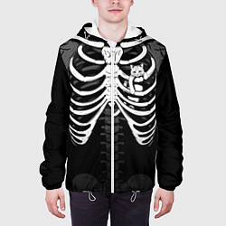 Куртка с капюшоном мужская Скелет: ребра с котиком, цвет: 3D-белый — фото 2