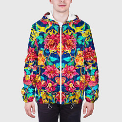 Куртка с капюшоном мужская Зеркальный цветочный паттерн - мода, цвет: 3D-белый — фото 2