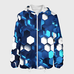 Куртка с капюшоном мужская Cyber hexagon Blue, цвет: 3D-белый