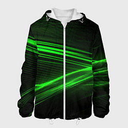 Куртка с капюшоном мужская Зеленые абстрактный линии, цвет: 3D-белый