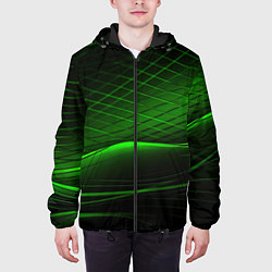 Куртка с капюшоном мужская Green lines black backgrouns, цвет: 3D-черный — фото 2