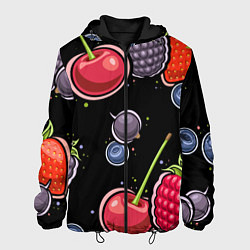 Куртка с капюшоном мужская Плоды и ягоды, цвет: 3D-черный