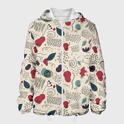 Куртка с капюшоном мужская Флоральная абстракция с пятнами, цвет: 3D-белый
