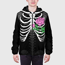 Куртка с капюшоном мужская Скелет: ребра с пионом, цвет: 3D-черный — фото 2