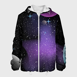 Куртка с капюшоном мужская Фон космоса звёздное небо, цвет: 3D-белый