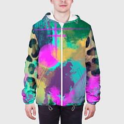 Куртка с капюшоном мужская Пятна краски и леопардовая шкура абстракция, цвет: 3D-белый — фото 2