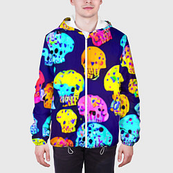 Куртка с капюшоном мужская Паттерн из черепов - поп-арт - иллюзия, цвет: 3D-белый — фото 2
