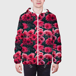 Куртка с капюшоном мужская Красные цветы узор, цвет: 3D-белый — фото 2