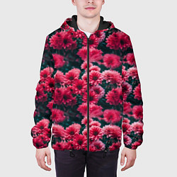 Куртка с капюшоном мужская Красные цветы узор, цвет: 3D-черный — фото 2