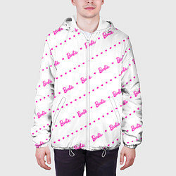 Куртка с капюшоном мужская Барби паттерн - логотип и сердечки, цвет: 3D-белый — фото 2