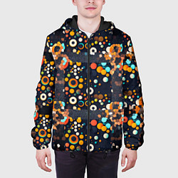Куртка с капюшоном мужская Разноцветные круги и кольца, цвет: 3D-черный — фото 2