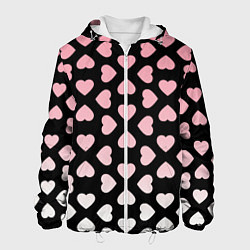 Куртка с капюшоном мужская Розовые сердечки на чёрном, цвет: 3D-белый