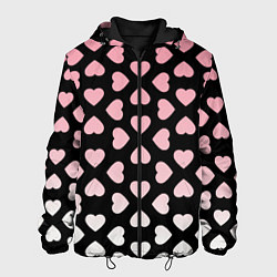 Куртка с капюшоном мужская Розовые сердечки на чёрном, цвет: 3D-черный