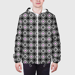 Куртка с капюшоном мужская Серо - розовый геометрический узор, цвет: 3D-белый — фото 2