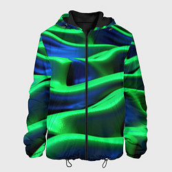 Куртка с капюшоном мужская Зеленые неоновые волны, цвет: 3D-черный