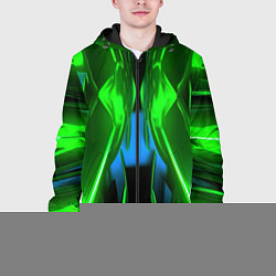 Куртка с капюшоном мужская Зеленый калейдоскоп абстракция, цвет: 3D-черный — фото 2