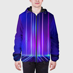Куртка с капюшоном мужская Neon glow - vaporwave - strips, цвет: 3D-черный — фото 2