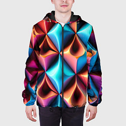 Куртка с капюшоном мужская Разноцветные объёмные ромбы узор, цвет: 3D-черный — фото 2