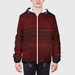 Куртка с капюшоном мужская Красные горизонтальные полосы на черном фоне, цвет: 3D-белый — фото 2