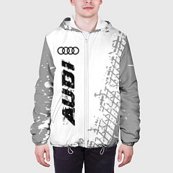 Куртка с капюшоном мужская Audi speed на светлом фоне со следами шин: по-верт, цвет: 3D-белый — фото 2