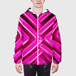 Куртка с капюшоном мужская Розовые абстрактные трубочки, цвет: 3D-белый — фото 2