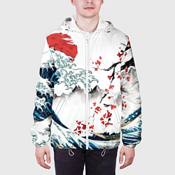 Куртка с капюшоном мужская Хокусай большая волна в Канагаве - пародия укиё, цвет: 3D-белый — фото 2