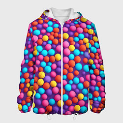 Куртка с капюшоном мужская Паттерн разноцветные шарики - нейросеть, цвет: 3D-белый
