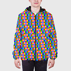 Куртка с капюшоном мужская Разноцветные маленькие квадраты, цвет: 3D-черный — фото 2