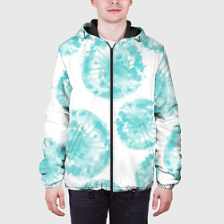 Куртка с капюшоном мужская Акварельные голубые био формы, цвет: 3D-черный — фото 2