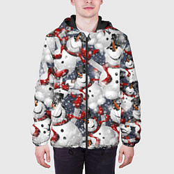 Куртка с капюшоном мужская Зимний паттерн со снеговиками, цвет: 3D-черный — фото 2