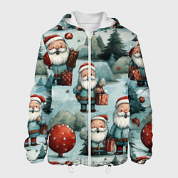 Куртка с капюшоном мужская Рождественский узор с Санта Клаусами, цвет: 3D-белый