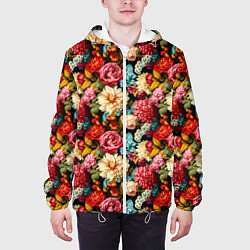 Куртка с капюшоном мужская Узор из роз и разных цветов, цвет: 3D-белый — фото 2