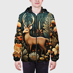 Куртка с капюшоном мужская Лесной олень в стиле фолк-арт, цвет: 3D-черный — фото 2