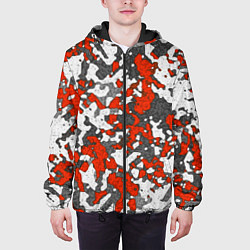 Куртка с капюшоном мужская Абстракция серо-красная, цвет: 3D-черный — фото 2