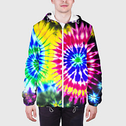 Куртка с капюшоном мужская Colorful floral composition - tie-dye, цвет: 3D-белый — фото 2