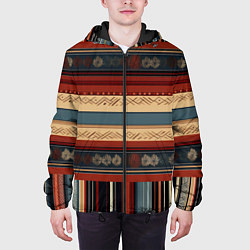 Куртка с капюшоном мужская Этнический принт в полоску, цвет: 3D-черный — фото 2