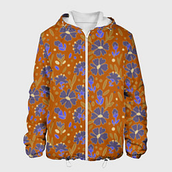 Куртка с капюшоном мужская Цветы в поле коричневый цвет, цвет: 3D-белый