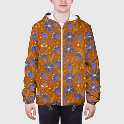 Куртка с капюшоном мужская Цветы в поле коричневый цвет, цвет: 3D-белый — фото 2