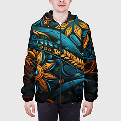 Куртка с капюшоном мужская Узор с растительными элементами, цвет: 3D-черный — фото 2