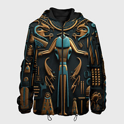 Куртка с капюшоном мужская Орнамент в стиле египетской иероглифики, цвет: 3D-черный
