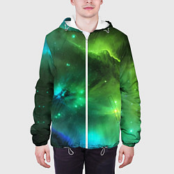Куртка с капюшоном мужская Бескрайний космос зелёный, цвет: 3D-белый — фото 2