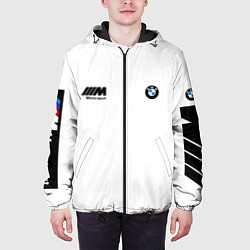 Куртка с капюшоном мужская BMW на белом фоне, цвет: 3D-черный — фото 2