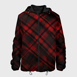 Куртка с капюшоном мужская Тёмно-красная шотландская клетка, цвет: 3D-черный
