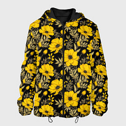 Мужская куртка Желтые цветы на черном фоне паттерн