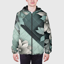 Куртка с капюшоном мужская Мятная клетка и цветы, цвет: 3D-черный — фото 2