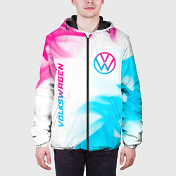 Куртка с капюшоном мужская Volkswagen neon gradient style вертикально, цвет: 3D-черный — фото 2