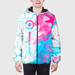 Куртка с капюшоном мужская Ghost of Tsushima neon gradient style по-вертикали, цвет: 3D-черный — фото 2