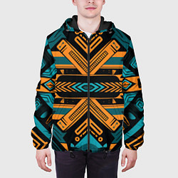 Куртка с капюшоном мужская Геометрический узор в стиле ацтеков, цвет: 3D-черный — фото 2