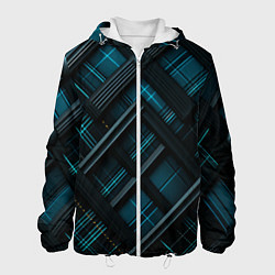 Куртка с капюшоном мужская Тёмно-синяя диагональная клетка в шотландском стил, цвет: 3D-белый